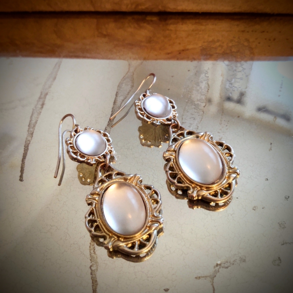 Gold and Blush-tone Dangle Earrings